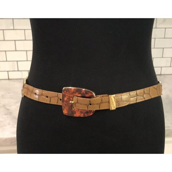 St. Maarten Dallas Belt Womens Medium Brown Faux Croc Tortoise Gold Mod Deposé - Picture 1 of 11